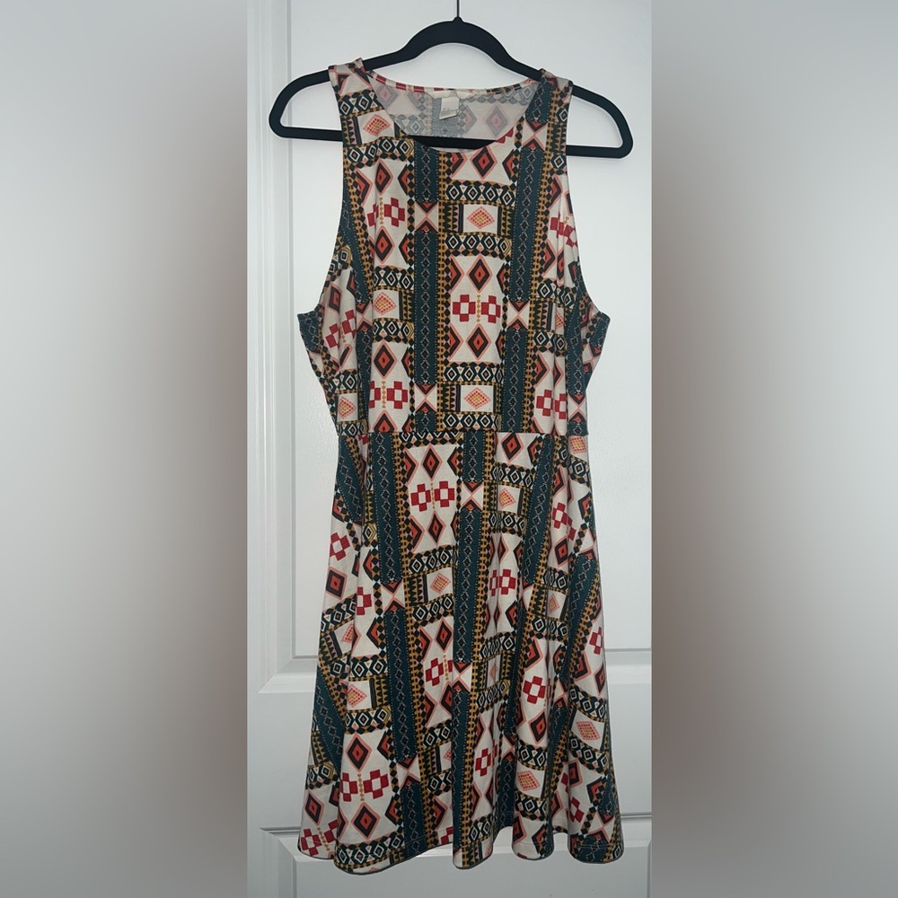 H&M Fit & Flare Casual Multicolored White, Blue and Green Summer Dress
